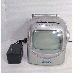 Jensen J57-BWR Portable 5” Black & White CRT TV AM/FM Radio AV VHF UHF Tested